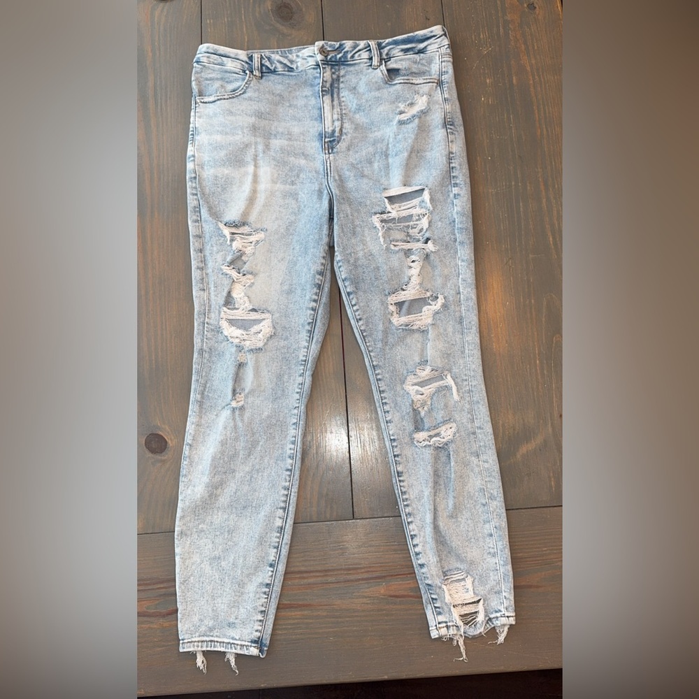 American Eagle Plus Size 16 Curvy Super Hi-Rise Jegging Distressed